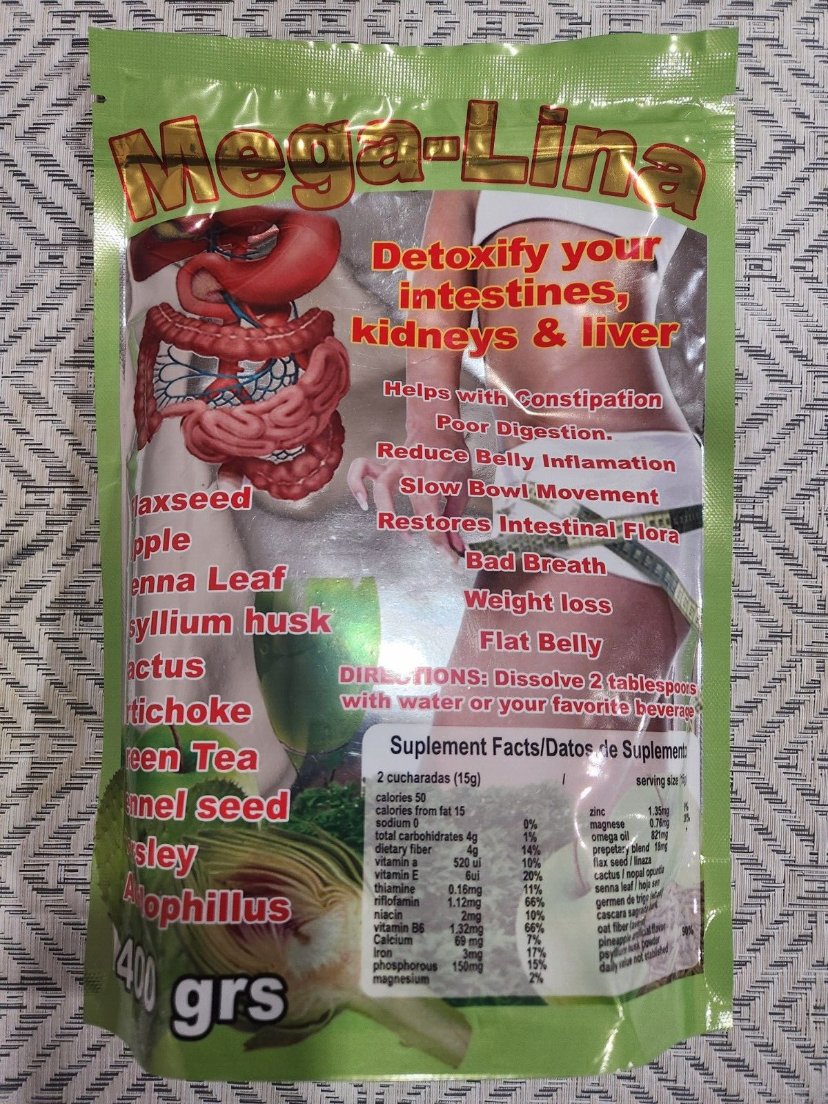MEGALINA DETOXIFY INTESTINES KIDNEYS LIVER 14 OZ FLAXSEED 06/2028 MADE MEXICO
