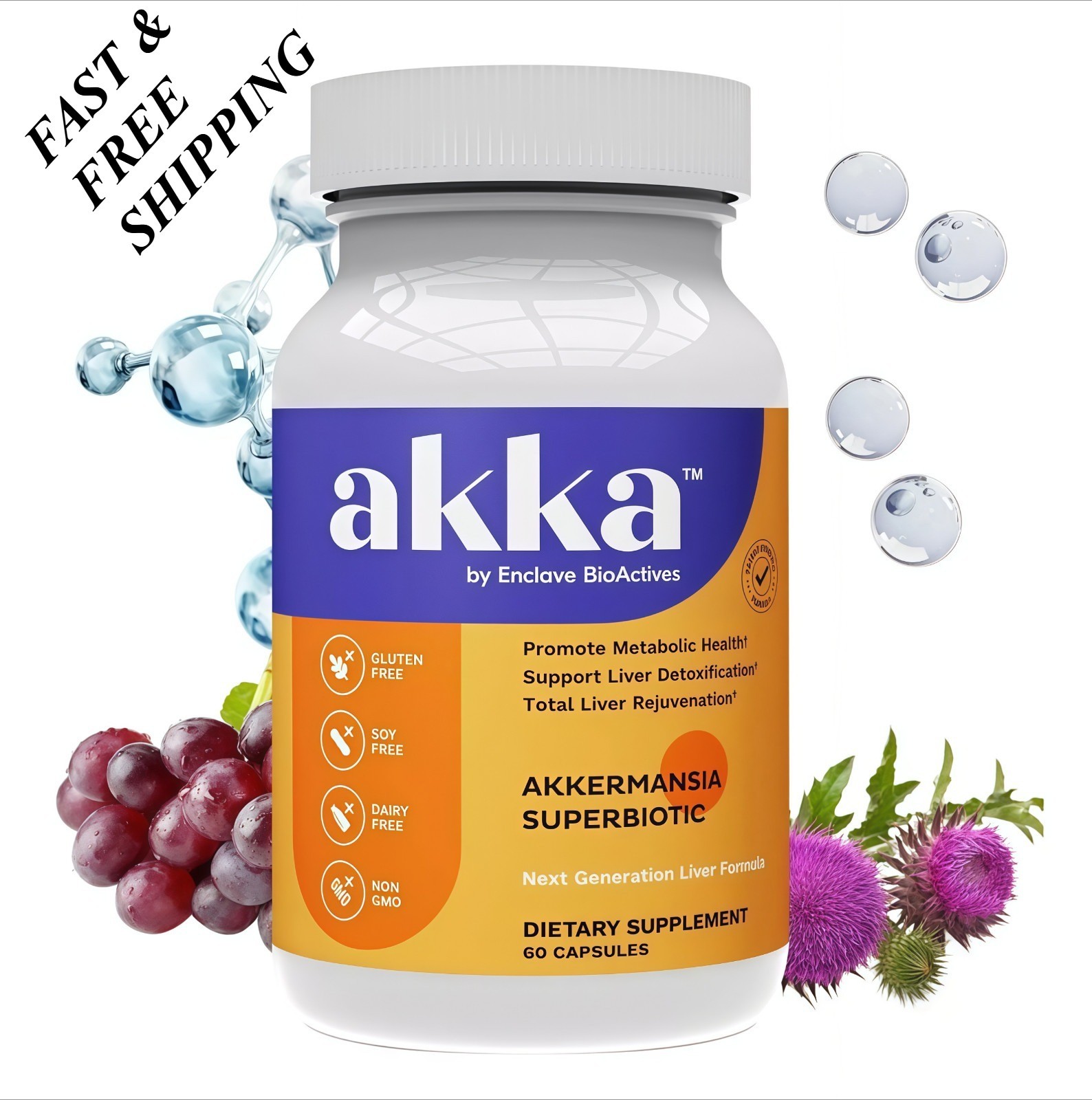 2 BOTTLES-Akka Premium Liver Cleanse Detox&Repair Superbiotic 60 Caps Gut Health