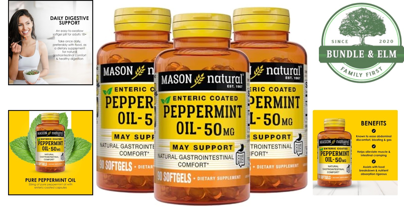 Daily Digestive Support Softgels with Peppermint Oil, 270 Easy-to-Swallow Pills