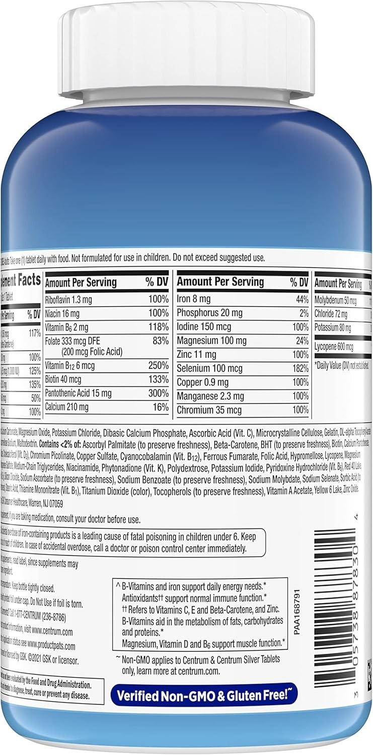 Centrum Multivitamins for Men, 250 Count, Daily Supplement, Gluten Free, Non-GMO