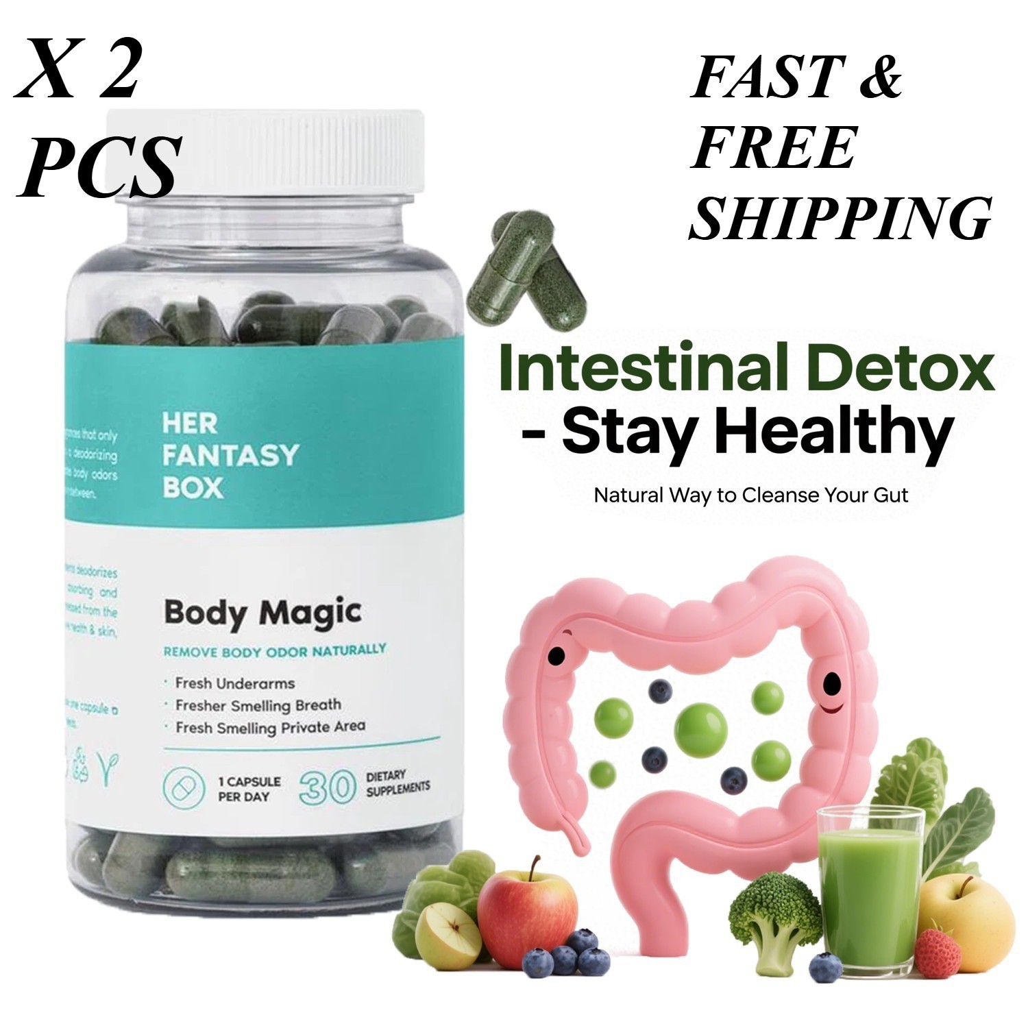 2 BOTTLES—NEW LUXRY Her Fantasy Box | Body Magic Chlorophyll – 30 Capsules