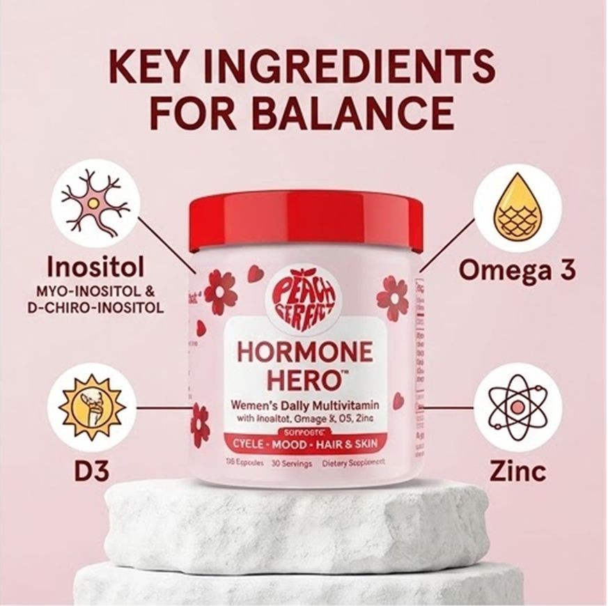 Peach Perfect Hormone Hero Inositol Multivitamin 2-Pack Cycle Mood Hair 240 Caps