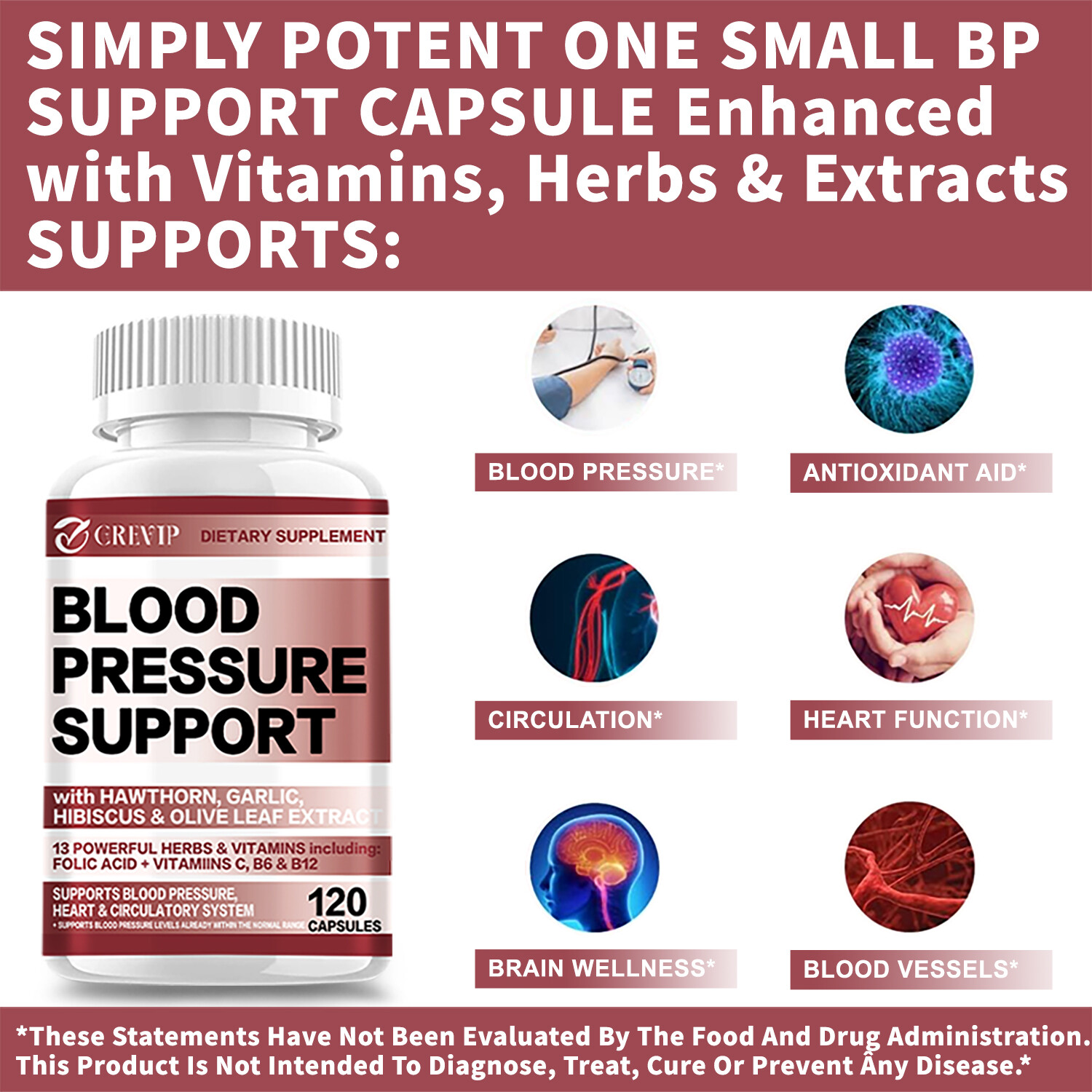 Blood Pressure Support -Hawthorn,Hibiscus,Olive Leaf-Aids in Healthy Circulation