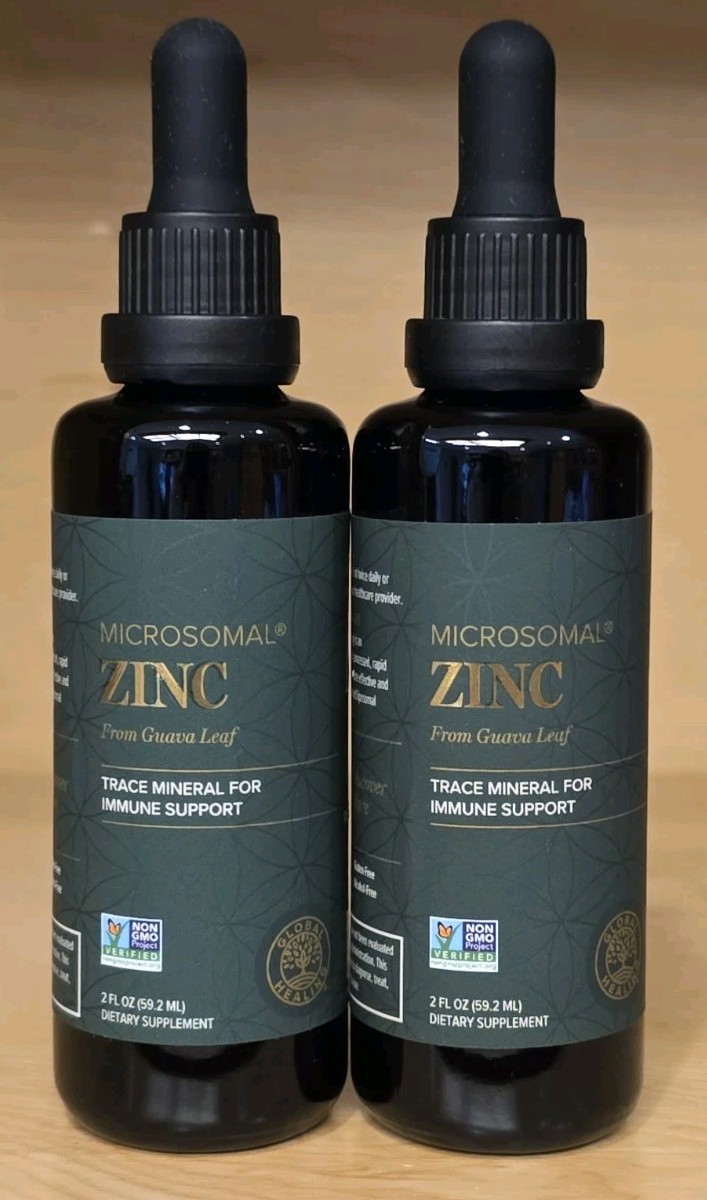 Lot Of 2 Global Healing Microsomal Zinc Supplement Liquid Drops 2 fl.oz 12/2027