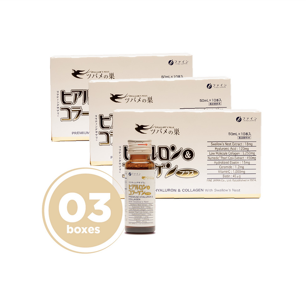 FINE JAPAN Liquid Collagen Supplement with Swallows Nest Best Collagen [3 Boxes]