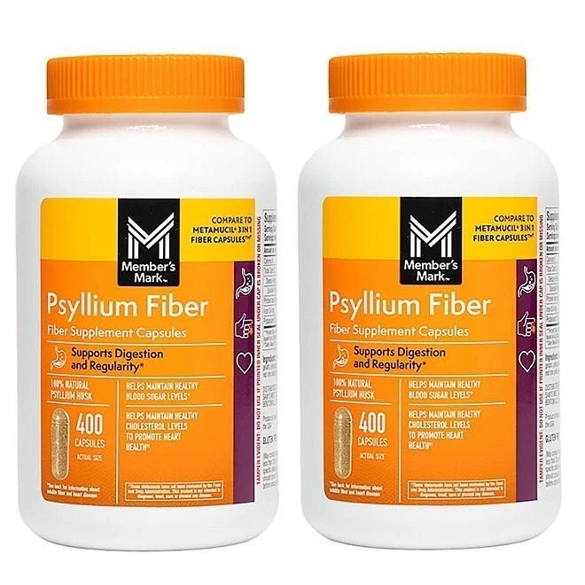 Pack Of 2 Member’s Mark Fiber Capsule 100% Psyllium 400 Ct (Total 800) Fast ship
