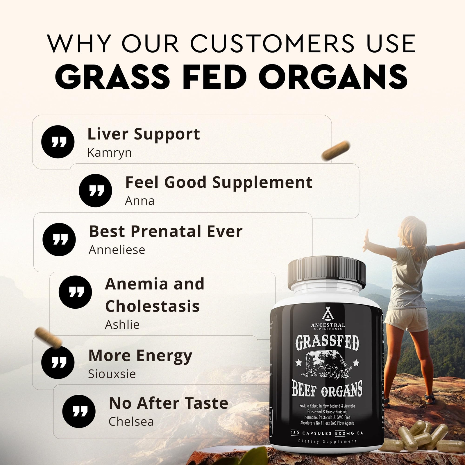 Ancestral Supplements Grass Fed Beef Organ Supplement Supports EXP:09/2028