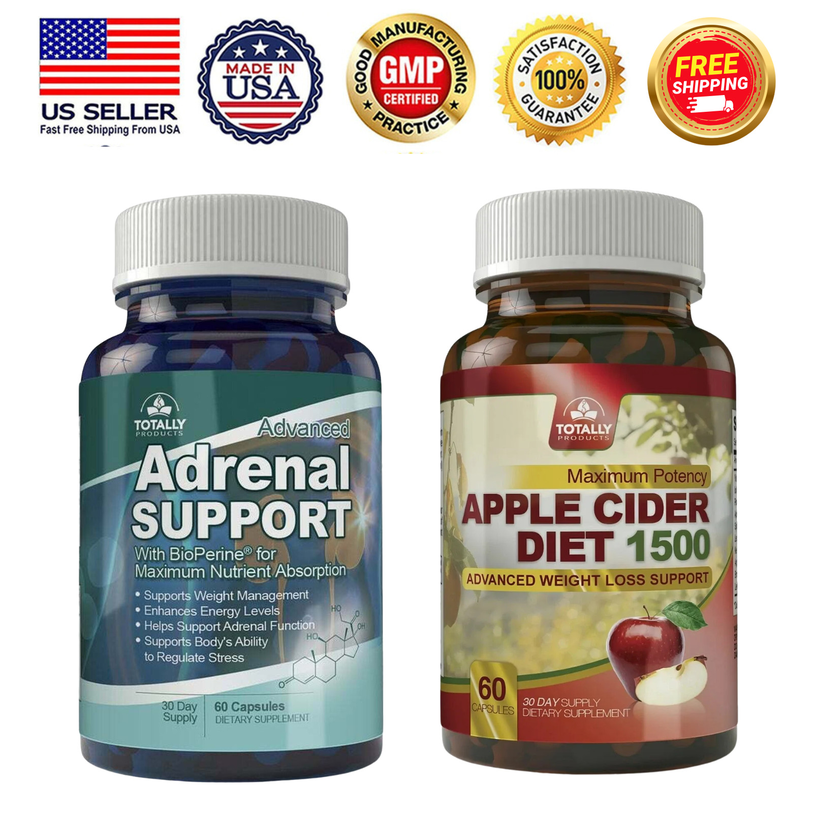 Adrenal Support Energy Dietary Supplement Apple Cider Vinegar Weight Management