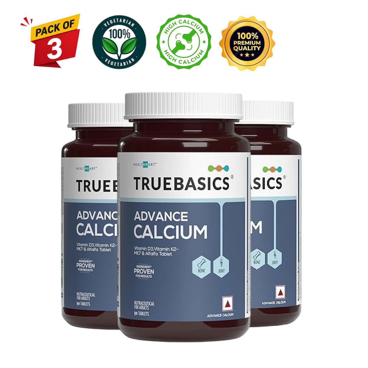 TrueBasics Calcium 90 Tabs Pack of 3 D3 K2 Bone Support
