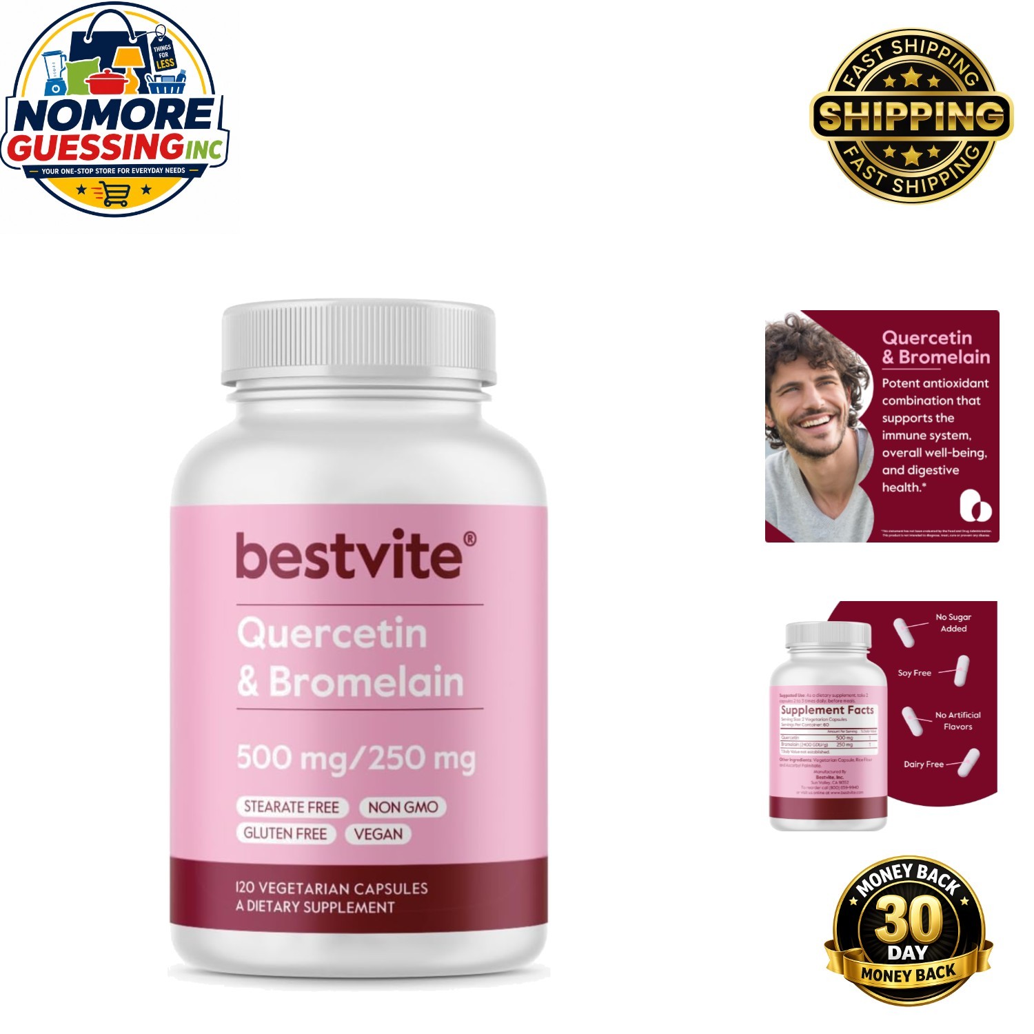 Potent Quercetin 500mg with Bromelain for Antioxidant Support – 120 Count