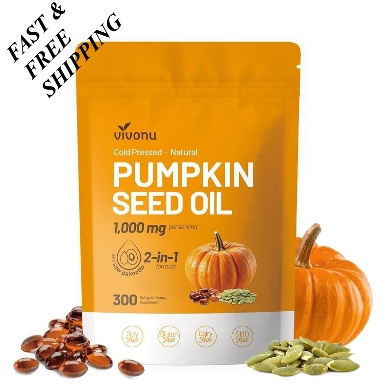 2 PACKS–NEW LUXRY VIVONU Pumpkin Seed Oil 1000mg with Saw Palmetto 300 Softgels