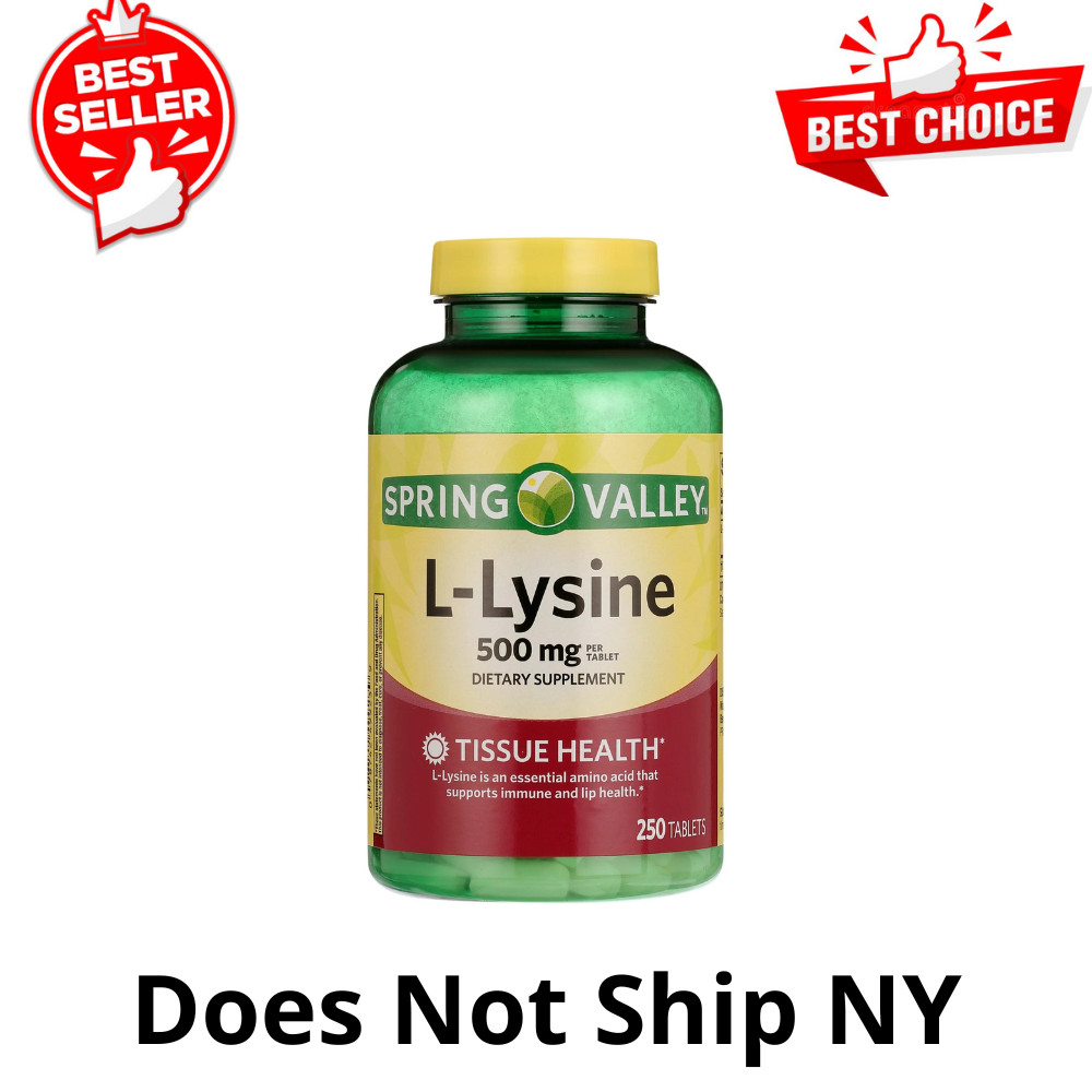 Spring Valley L-Lysine 500MG Dietary Supplement – 250 Count, Gluten Free, 1 Pack