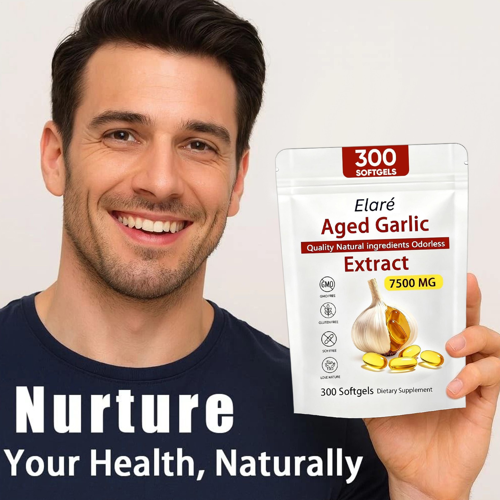 Elare Aged Garlic Extract, Immune 7500mg Softgels, Odorless – Heart & 300 1 Pack