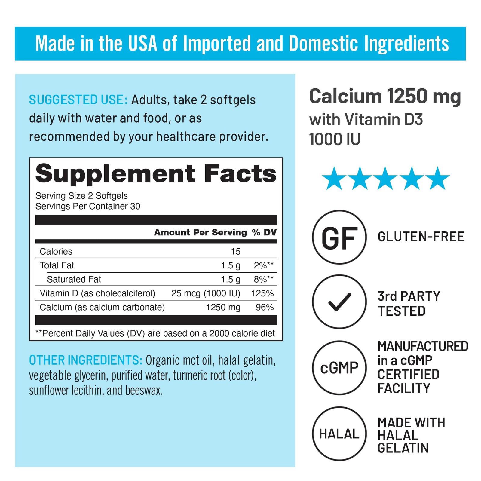 NatureWise High-Purity, All-Natural Calcium 1250mg + 60 Count (Pack of 1)