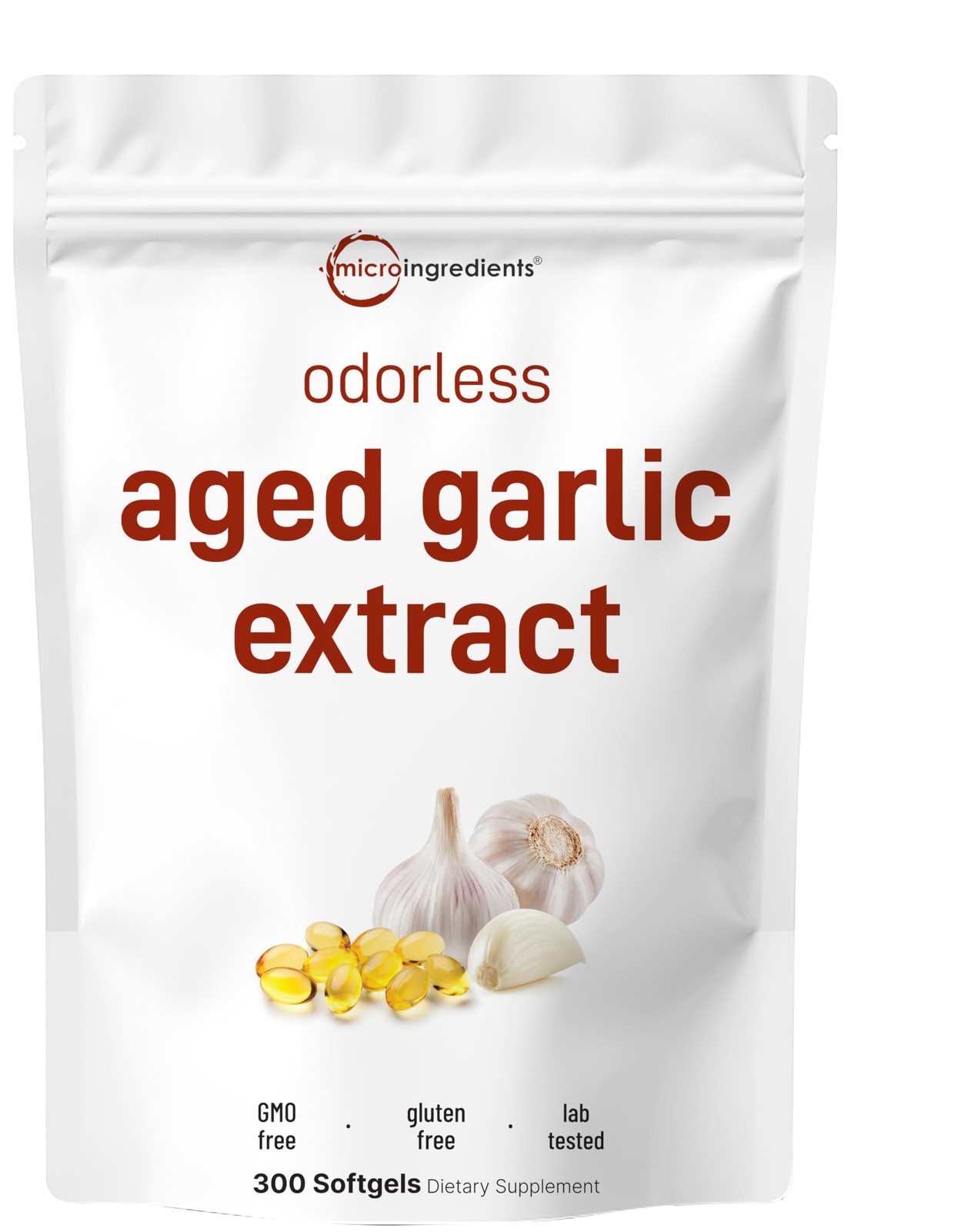 Micro Ingredients Odorless Garlic, 300 Softgels | 2 Years Aged Garlic Extract…
