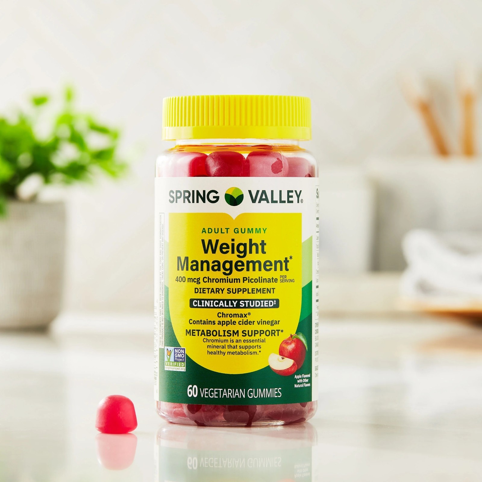 Spring Valley Non GMO Weight Management Dietary Supplement Gummies,Apple, 400Mcg