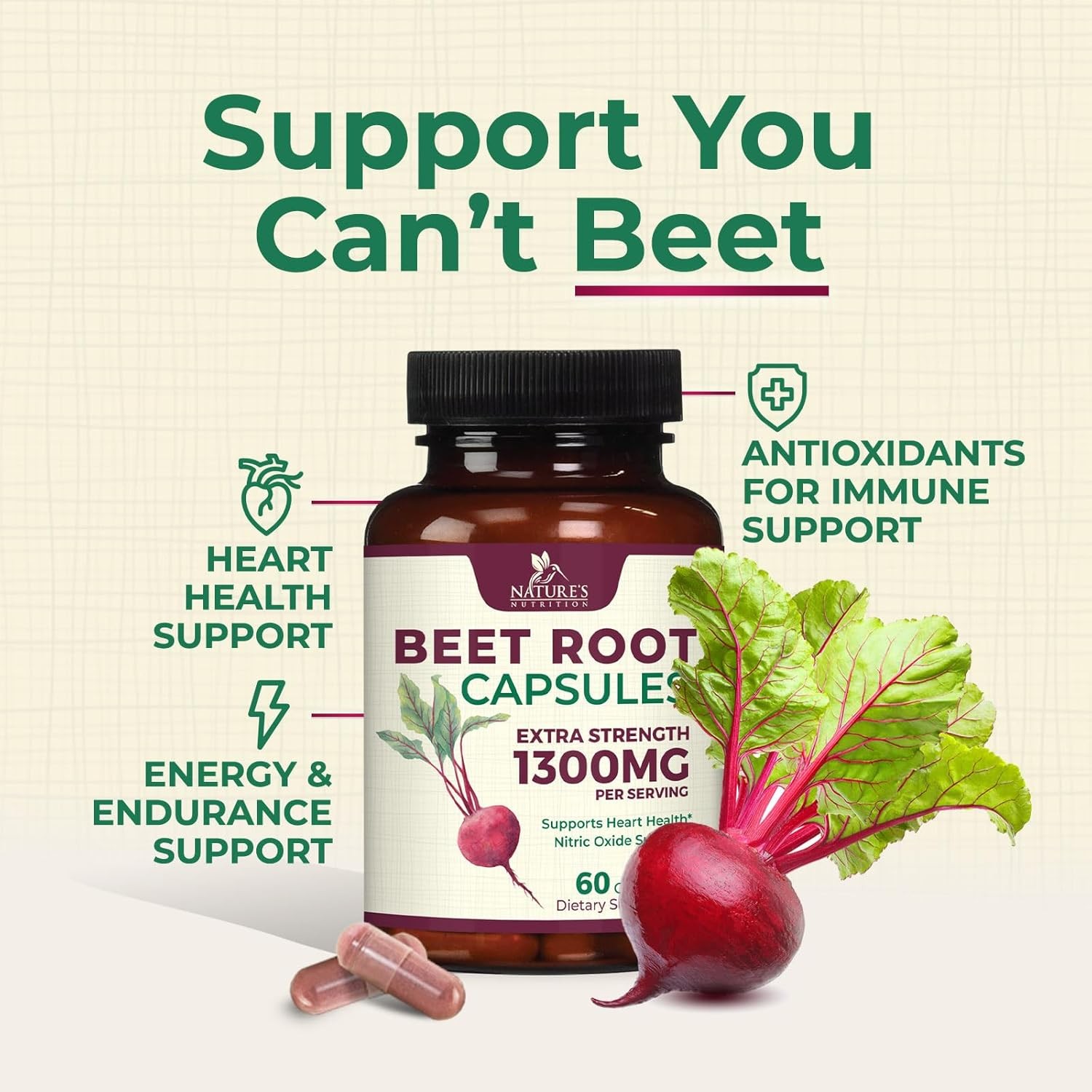 Beet Root Capsules 1300Mg – Extra Strength Red Beetroot Powder Supplement – Supp