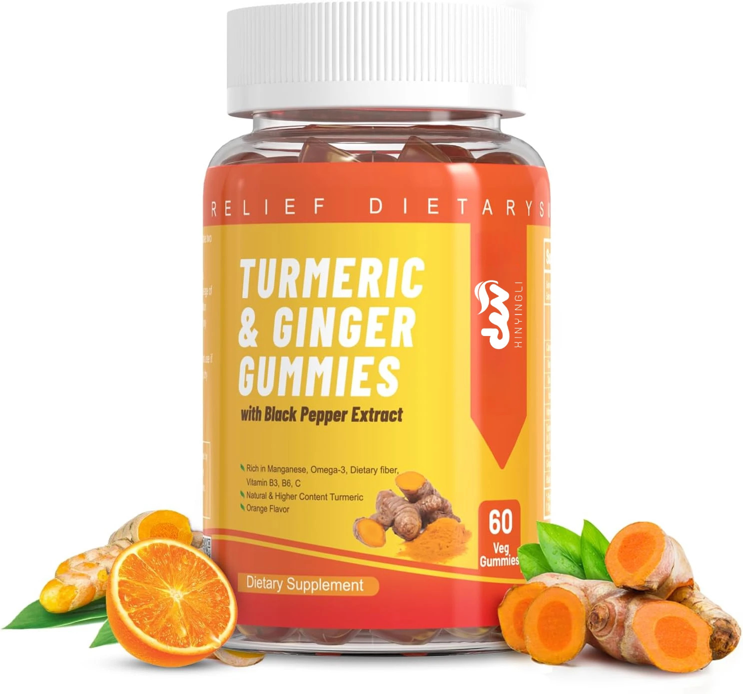 Gommes curcuma curcumine gingembre poivre noir vitamine C faible sucre 60 pcs