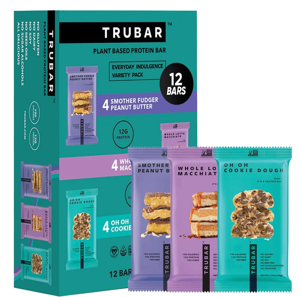 TRUBAR Vegan Protein Bar Variety Pack, Assorted Flavors, 1 Count (Pack of 12)