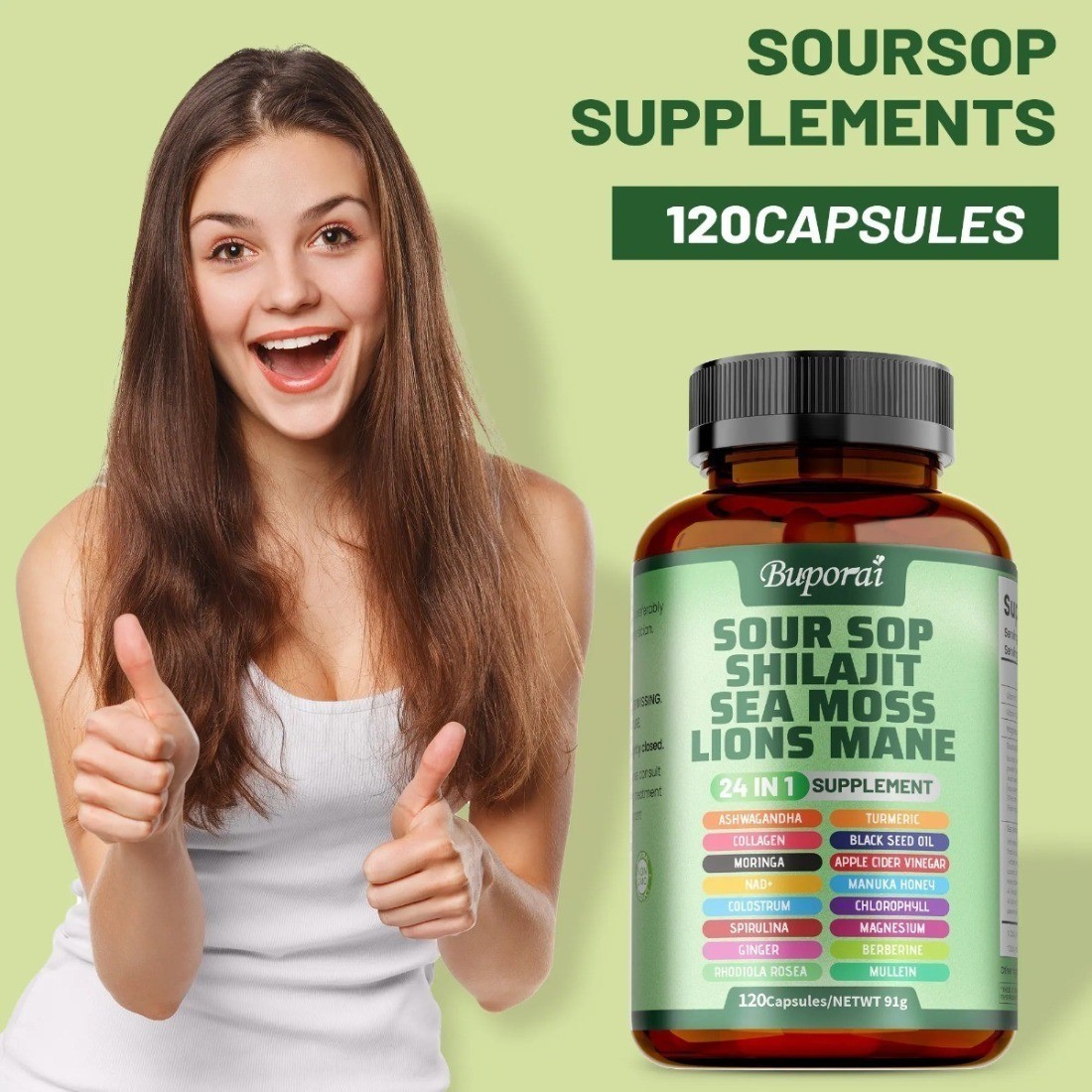 24 in 1 Soursop Dietary Supplement Skin Joint Bone Health Support NEW