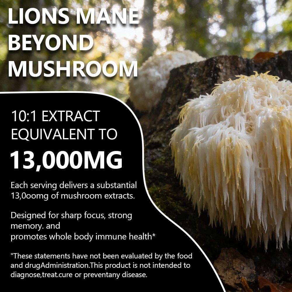 Organic Lion’s Mane Mushroom Softgels 13000 mg – MEMORY, FOCUS, STRESS SUPPORT