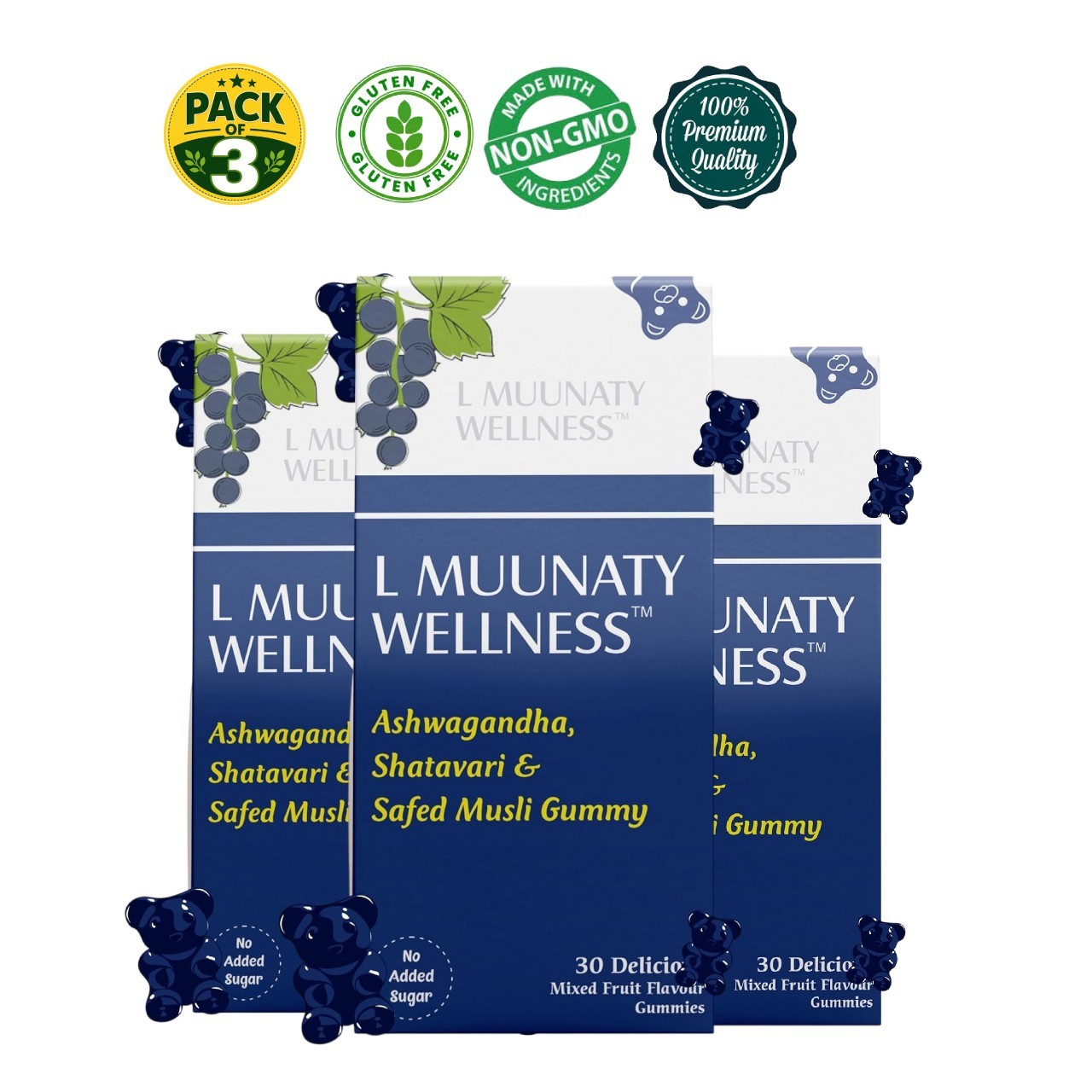 L MUUN.ATY Ashwagandha Musli Gummies 30 Pack of 3