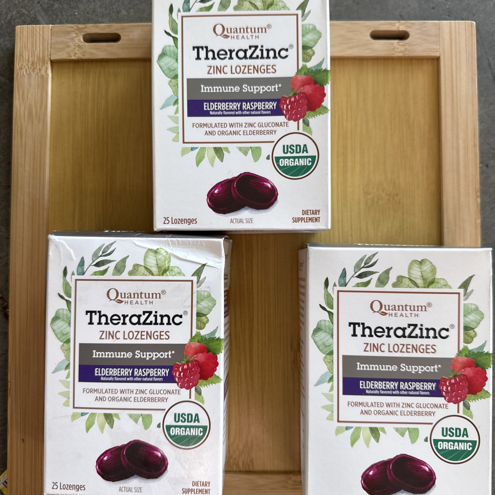 3 Boxes Quantum Health TheraZinc Elderberry Raspberry Zinc 2x 25, Exp 3-2