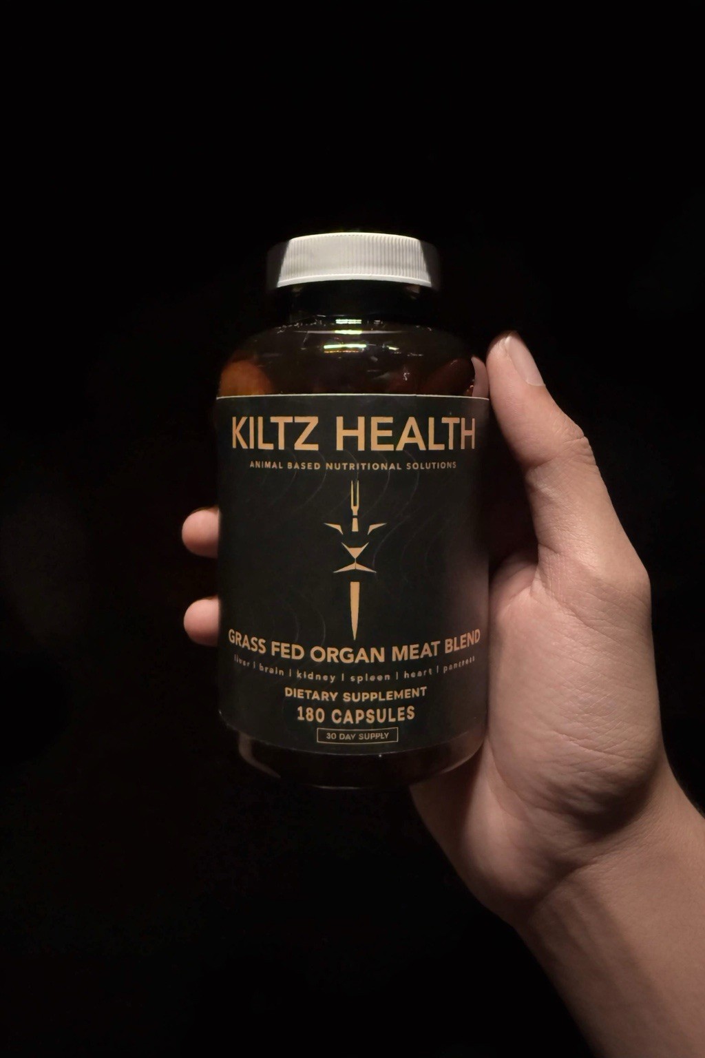 Kiltz Health Grass Fed Organ Meat Supplement Liver Kidney 180 Capsules