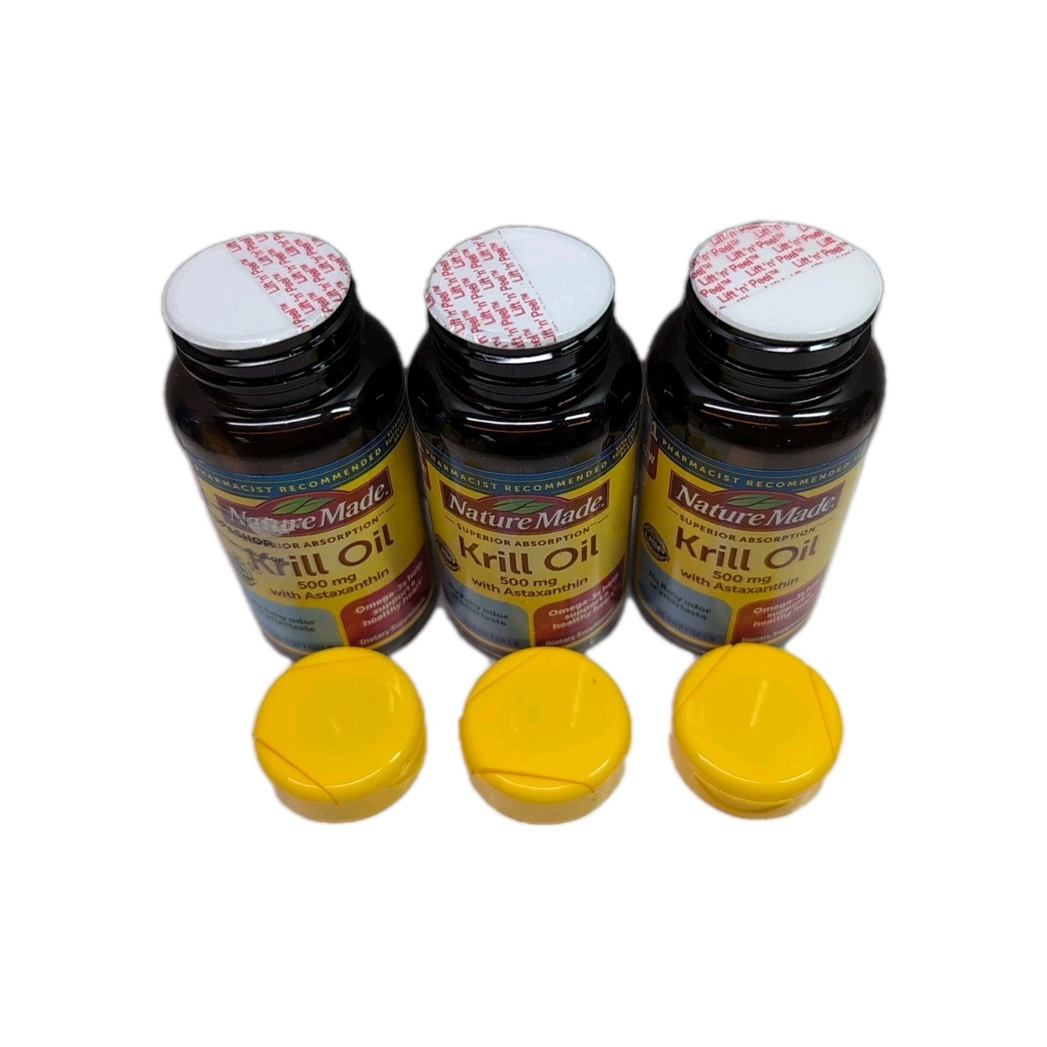 (3) Nature Made Superior Absorption Krill Oil 500 MG Astaxanthin Softgels 07/26+