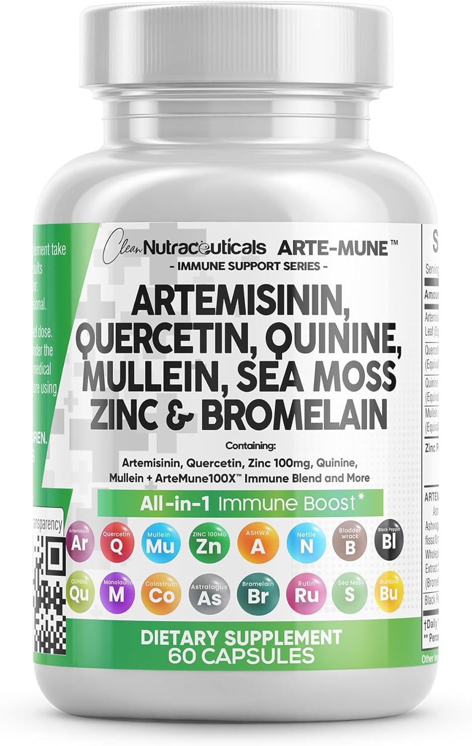 Clean Nutraceuticals Artemisinin Quercetin Zinc Mullein Quinine Supplement with
