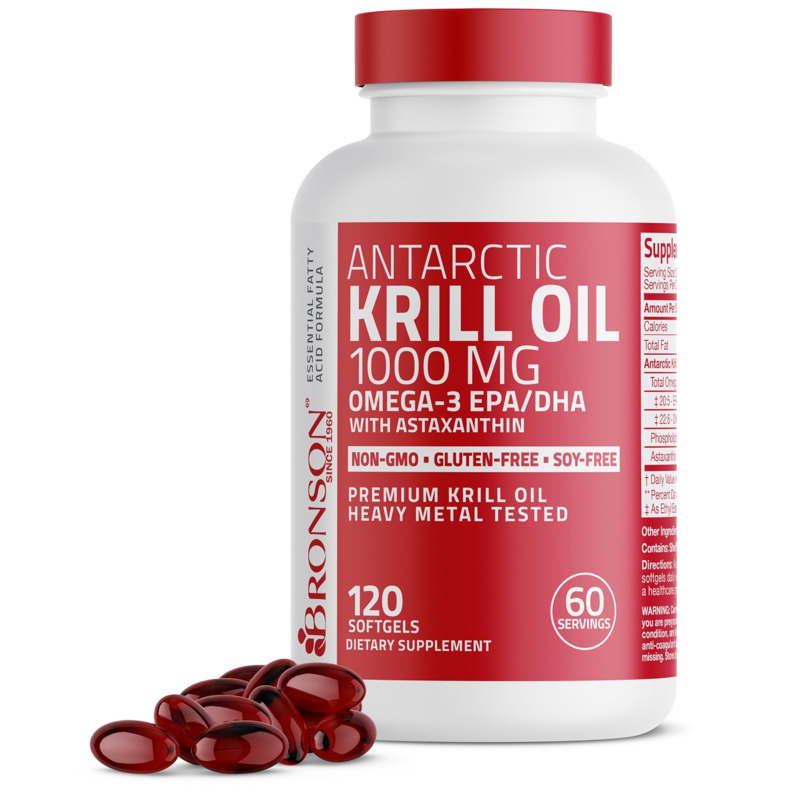 Krill Oil 1000mg Omega-3 Softgels – EPA, DHA, Astaxanthin, Non-GMO, Gluten Free