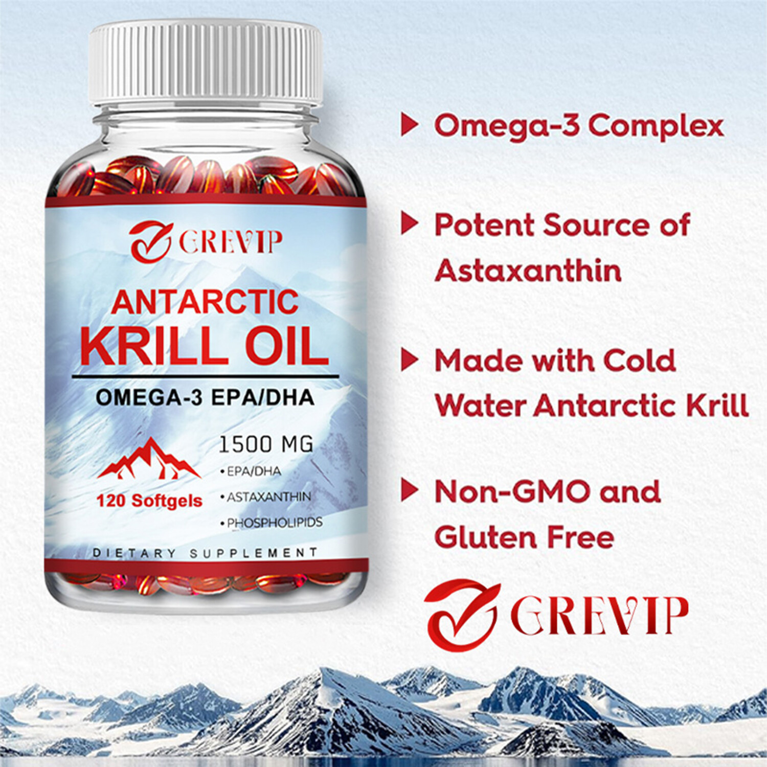 120pcs Antarctic Krill Oil – Support Joint, Brain, Heart, Blood Pressure Health