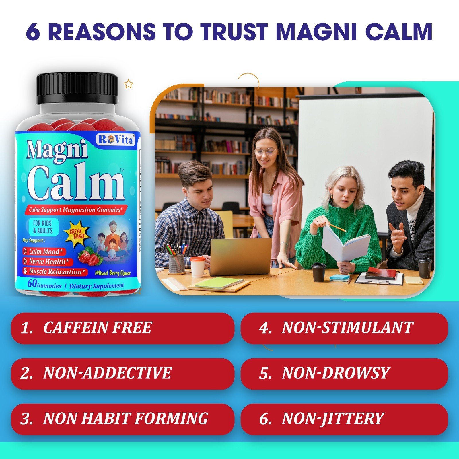 Magnesium Citrate Kids Adult Anti-Stress Gummies | Calm & Relax 60 Gummies