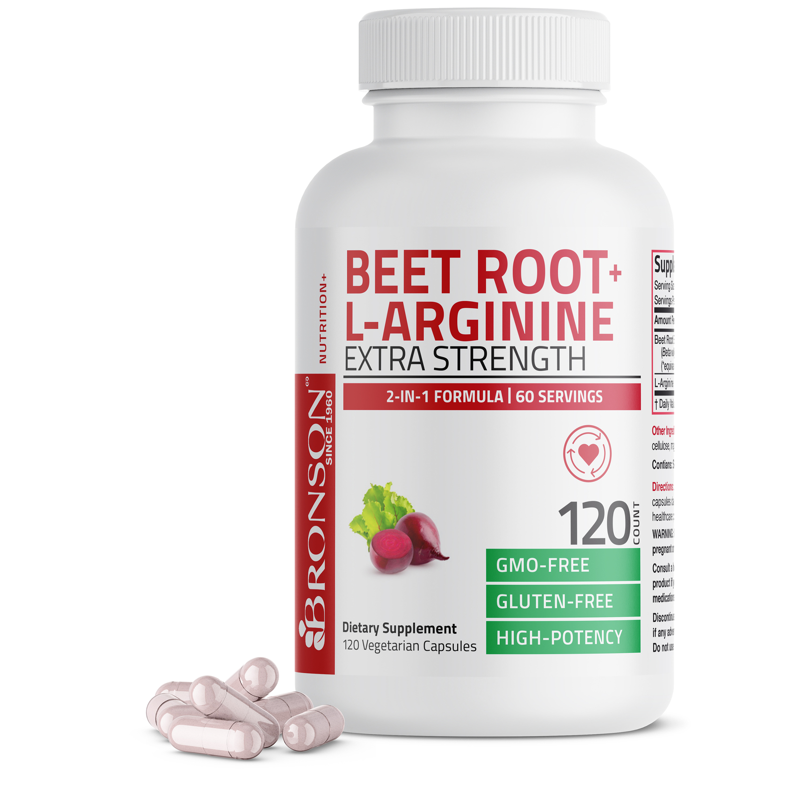 Bronson Beet Root + L-Arginine 2000 MG, 120 Vegetarian Capsules
