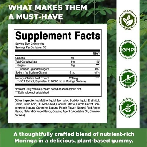 NEW Vitamatic Sugar Free Moringa Gummies 10000mg 60 Pectin Based Gummies