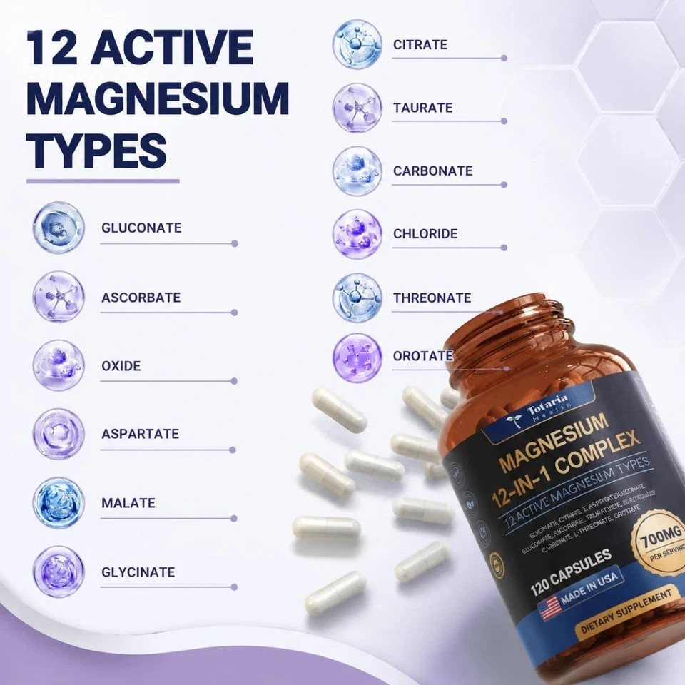 12-in-1 Magnesium Complex 700mg, High Absorption Forms for Daily Support