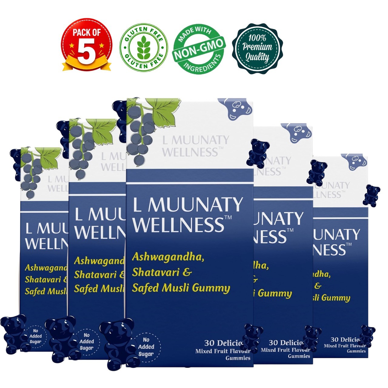 L MUUN.ATY Ashwagandha Musli Gummies 30 Pack of 5