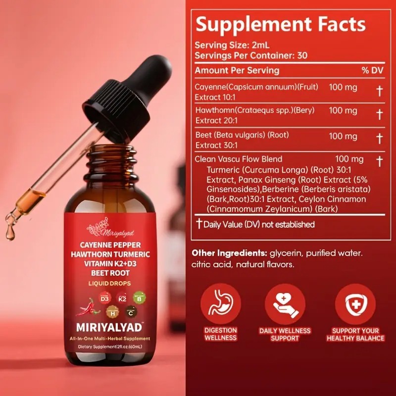 Cayenne Pepper Supplement Liquid Drops + Hawthorn Berry – Pack 2