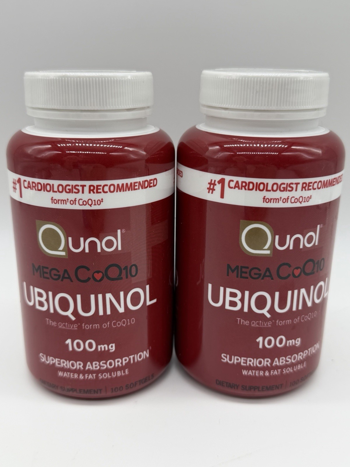(2) Qunol Mega Ubiquinol 100mg CoQ10 Superior Absorption 100 Softgels Exp 6/2027
