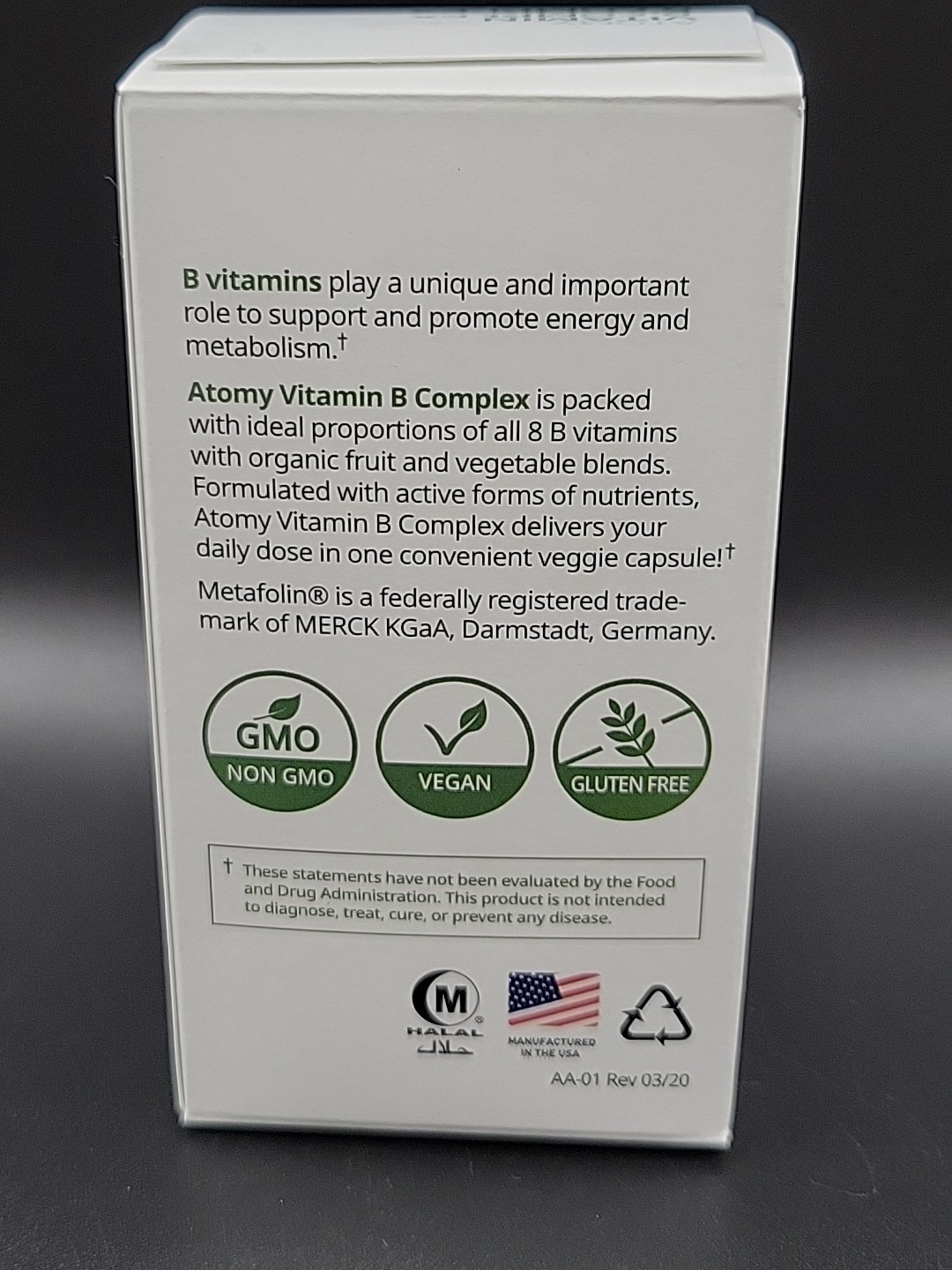 Atomy Vitamin B Complex Energy Metabolism Vegan Gluten Free Non GMO 90 caps