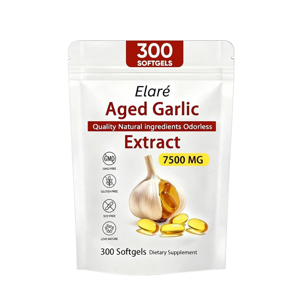1-5X Elare Aged Garlic Extract, 300 Softgels, 7500mg Odorless | Heart & Immune