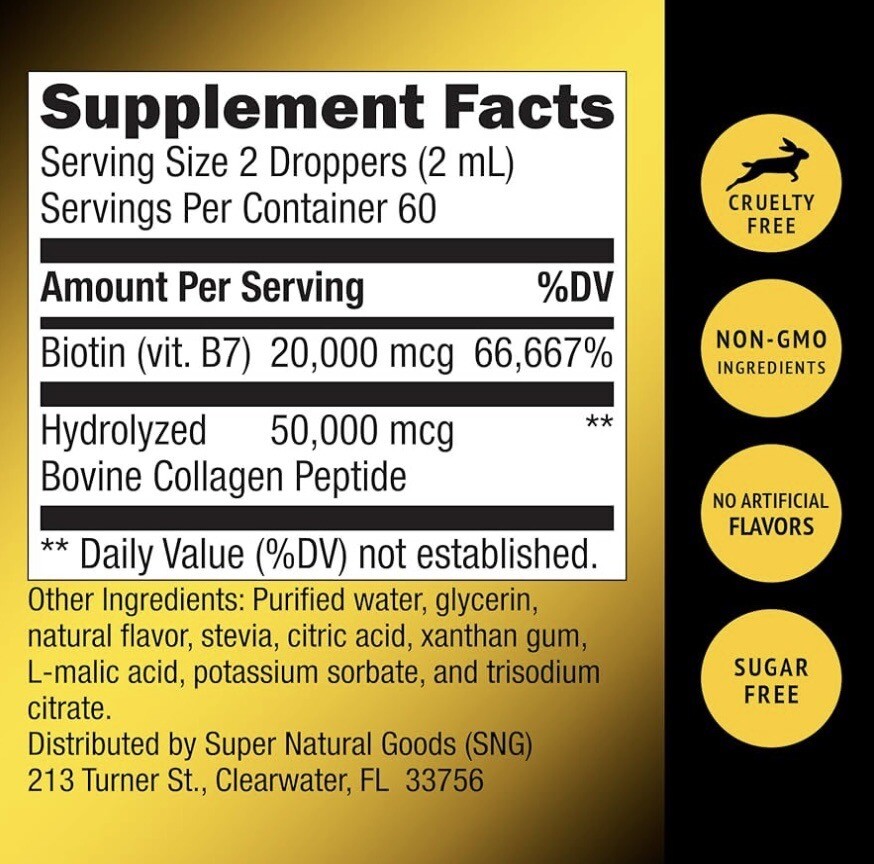 Biotin Collagen Liquid Drops – Maximum Potency for Hair, Skin, Nails – USA Made