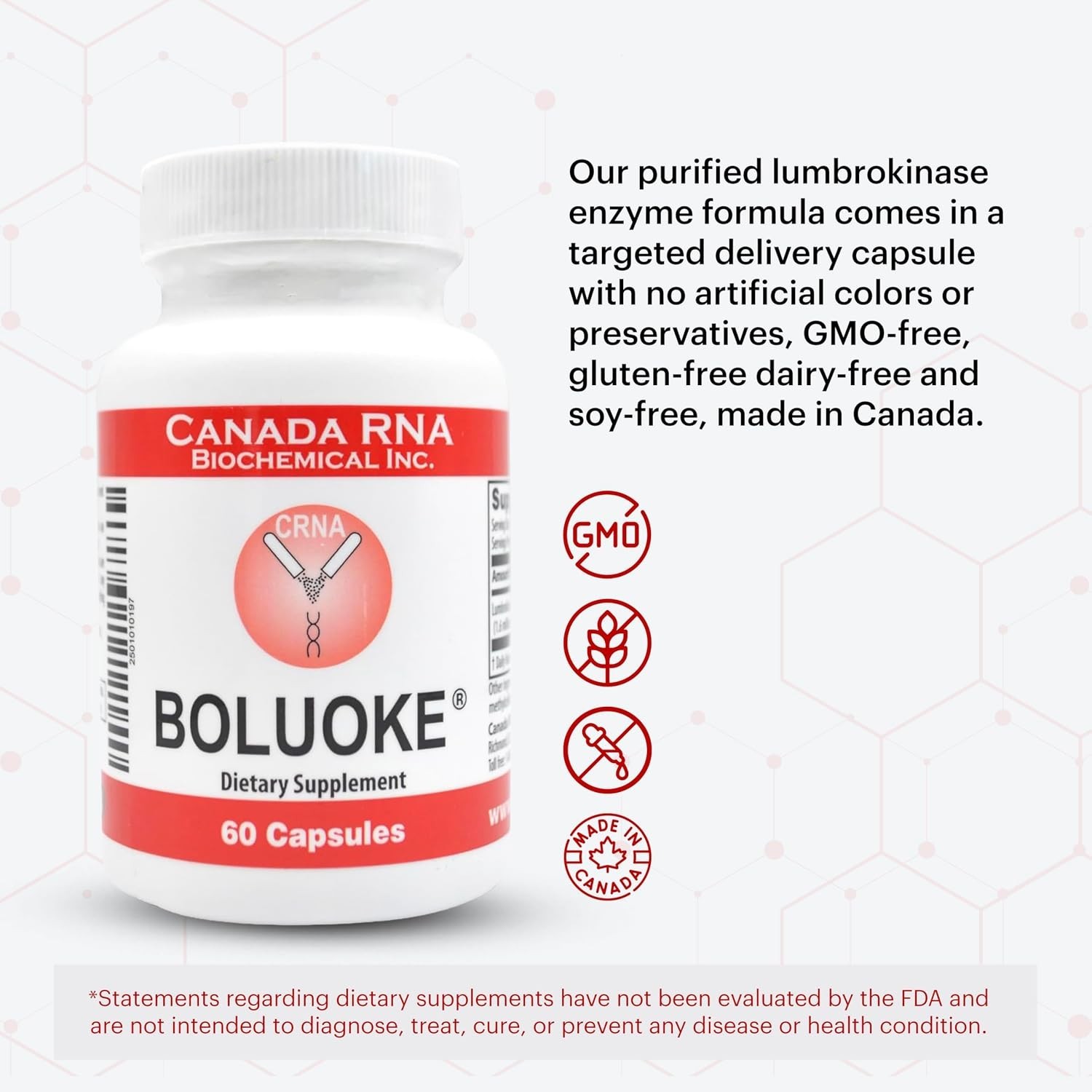 Boluoke Canada RNA Lumbrokinase Enzyme Supplement 60 Capsules Sealed New