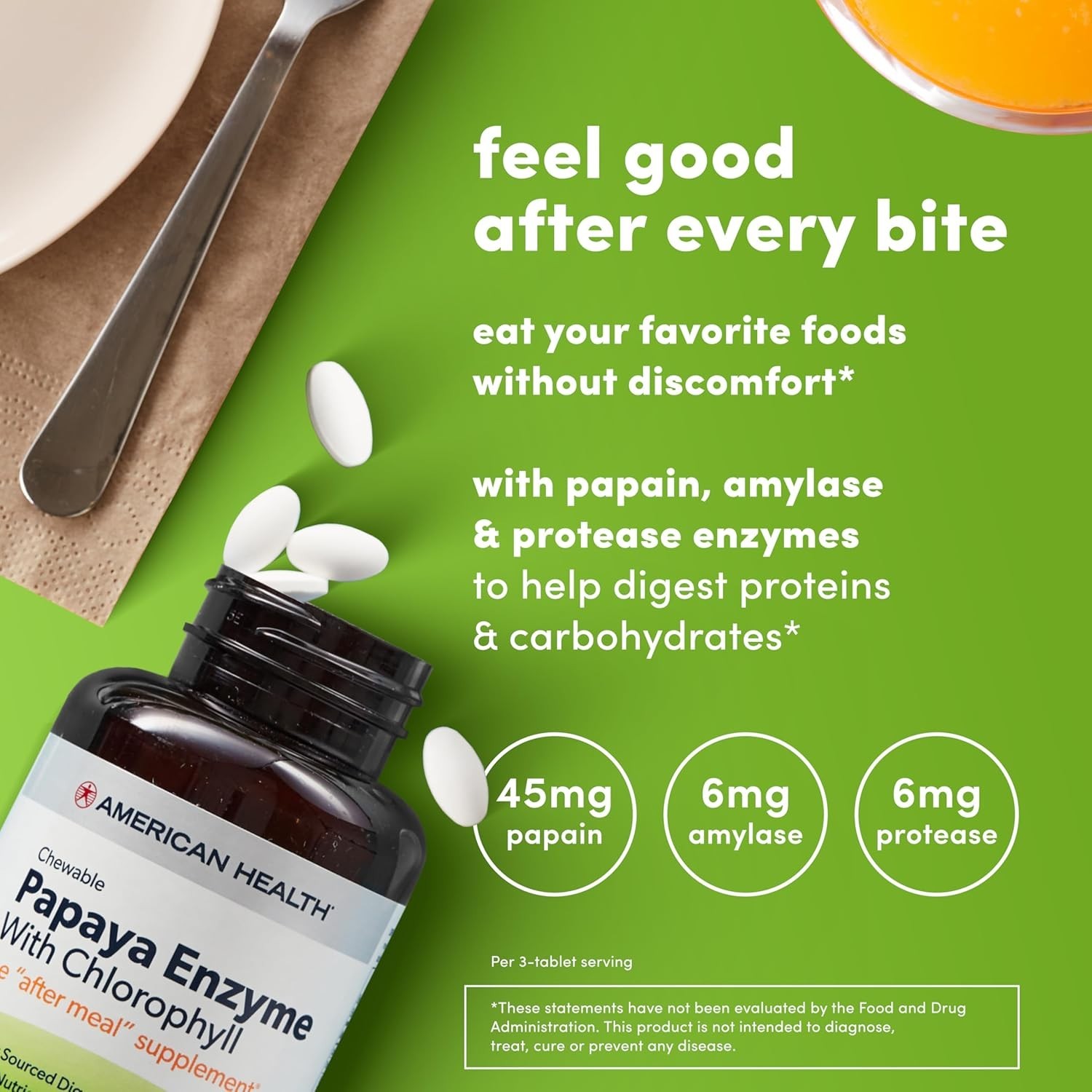 American Health Chewable Papaya Enzyme with Chlorophyll 600 Tabs Each (Pack of 4