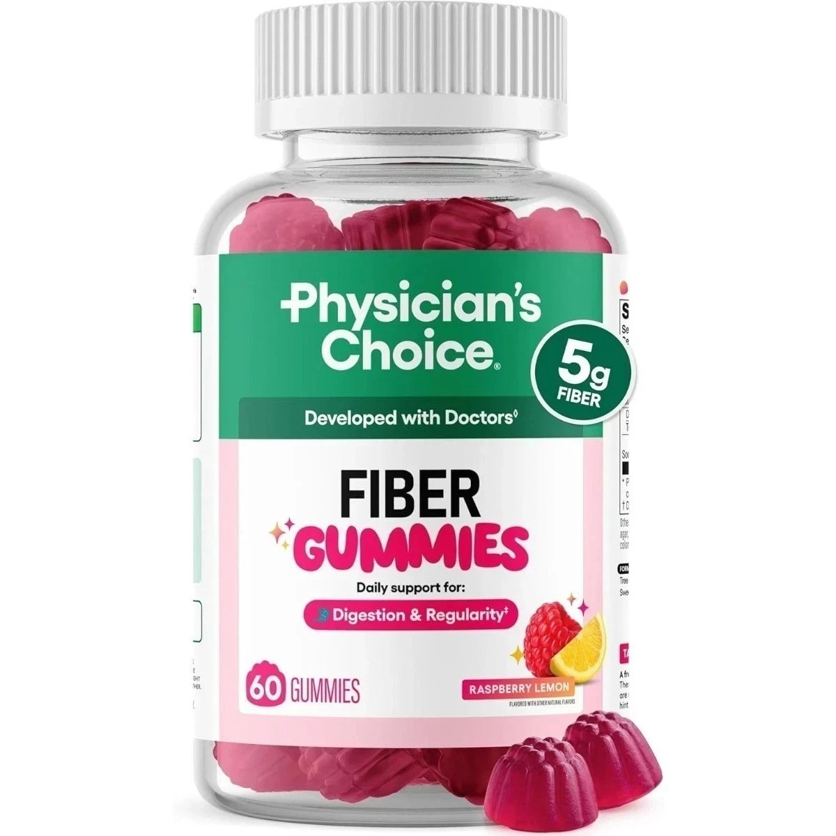 Physician’s Choice Prebiotic Fiber Gummies 5g, Zero Sugar Vegan, Supports Gut Re