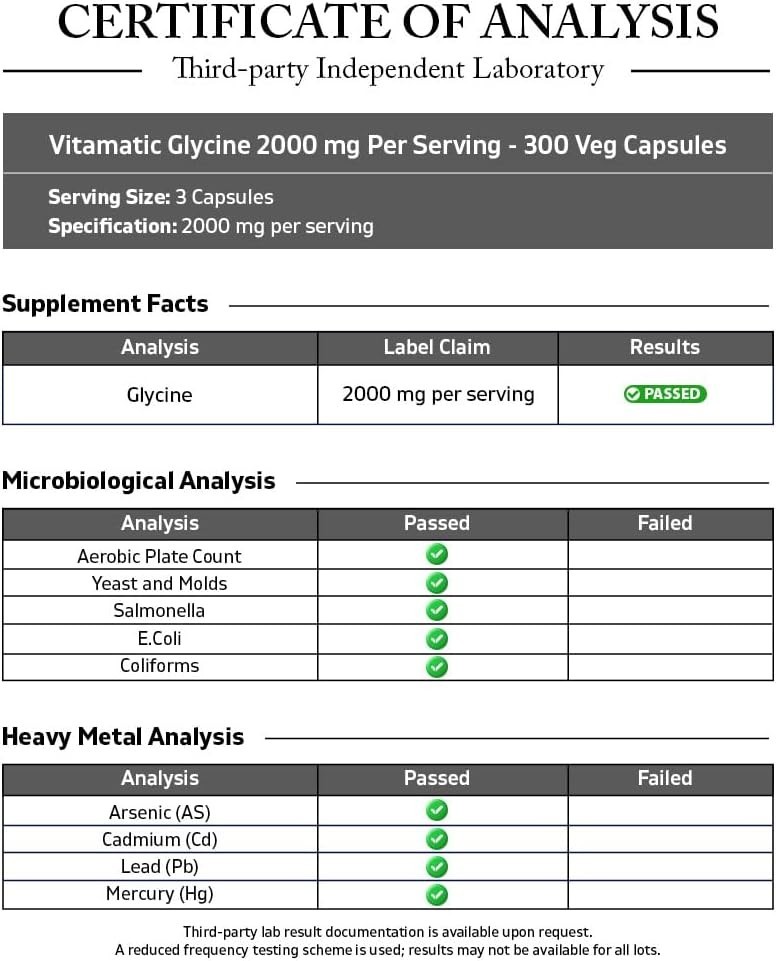 High-Potency Glycine 2000mg – 300 Non-GMO, Gluten-Free Capsules for Adults