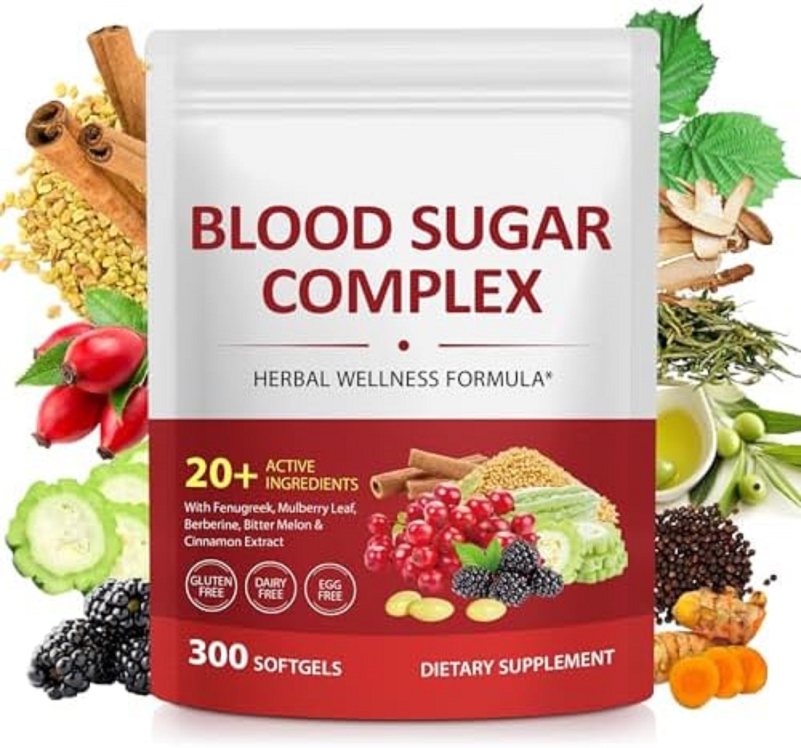 300 Softgels Blood Sugar Complex Supplement | 20+ 300 Count (Pack of 1)