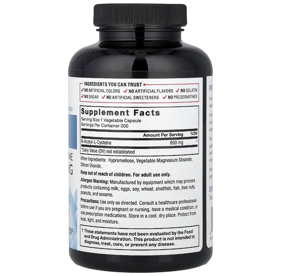 Fundamentals, NAC, N-Acetyl-L-Cysteine, 600 mg, 200 Vegetable Capsules