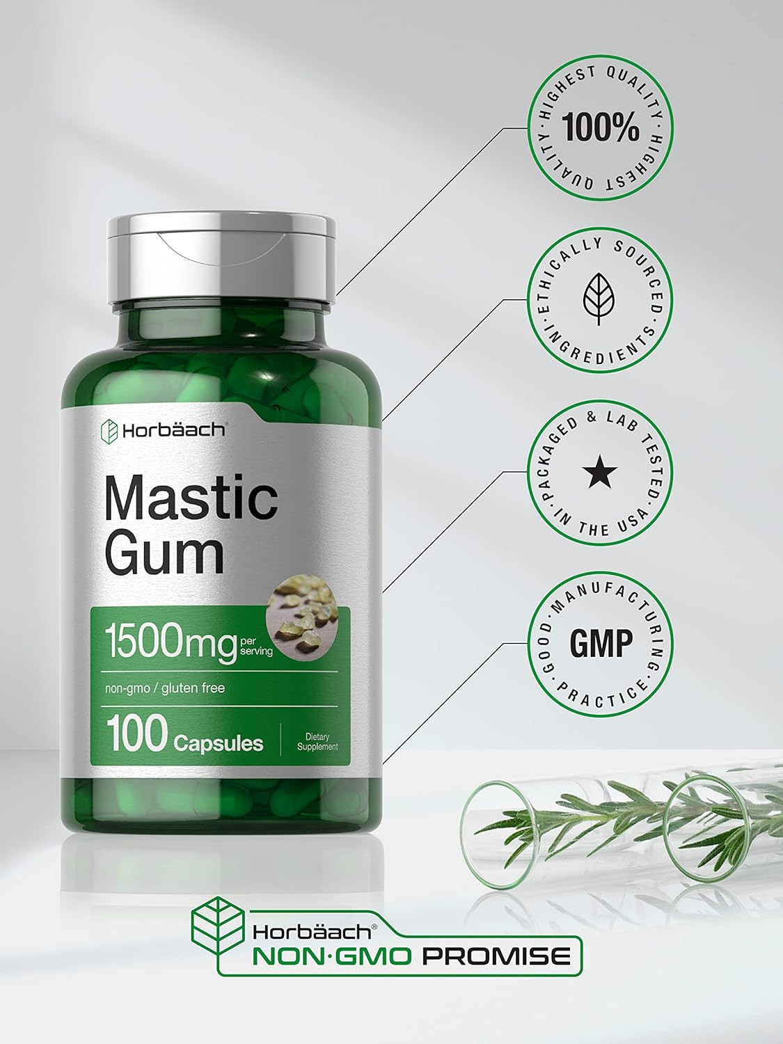 Mastic Gum Capsules 1500Mg 100 Count | Non-Gmo & Gluten Free