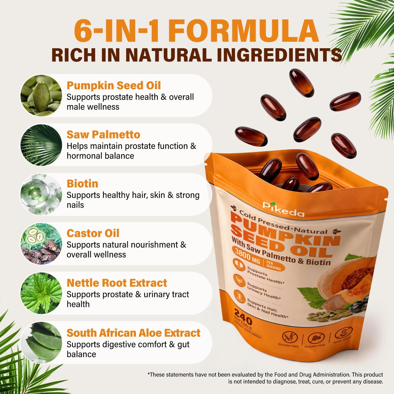 Pumpkin Seed Oil & Saw Palmetto 3800mg, 240 Softgels – Hair Growth & Prostate Su